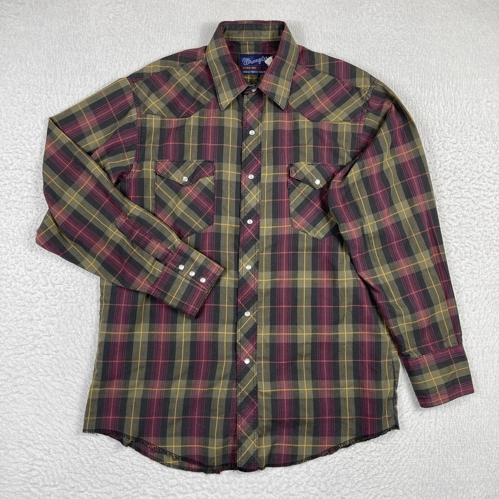 Wrangler Shirt Mens 16.5 Plaid Pearl Snap X Long Tails Single Needle Western VTG
